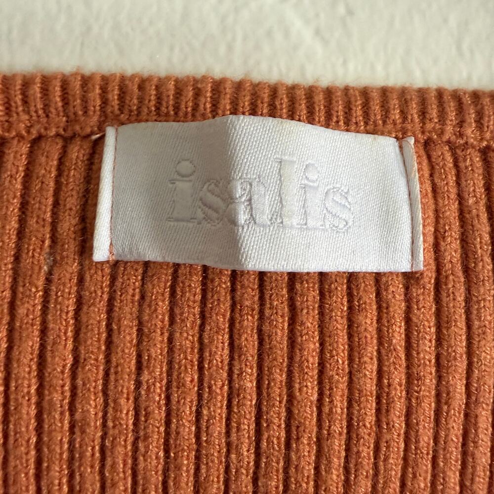 ISALIS Burnt Orange Square Neck Cropped Short Sleeve Ribbed Sweater Medium - Picture 3 of 6